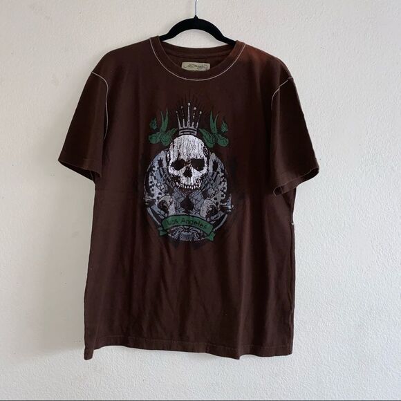 🍄 Ed Hardy Los Angeles Brown Skull Graphic Tee - Picture 1 of 10